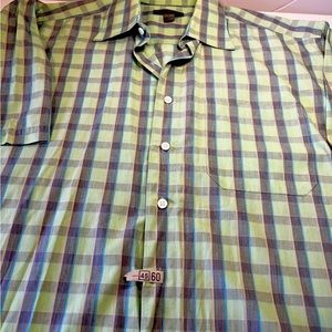 Johnston Murphy Short Sleeve Green Striped Large Logo Mens